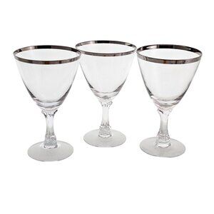3 Fostoria Wedding Ring Water Glasses 6" vtg silver trim wine stem toasting stem
